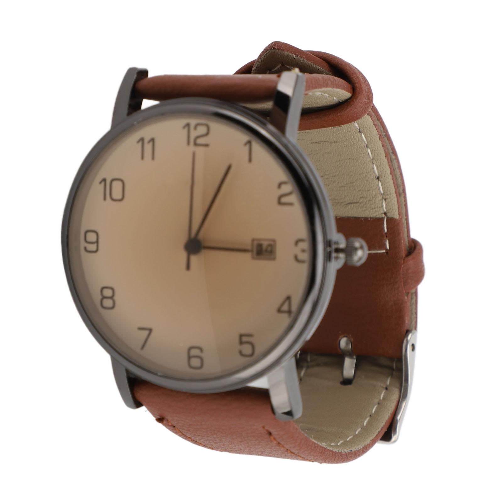 

Мужские аналоговые часы с календарем даты, ремешок из ПУ кожи, ультратонкие, с большим циферблатом, минеральное стекло, кварцевые наручные коричневый