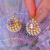 Luxury Female White Pearl Purple Zircon Stone Hoop Earrings Vintage Fashion Gold Color Wedding  For Women