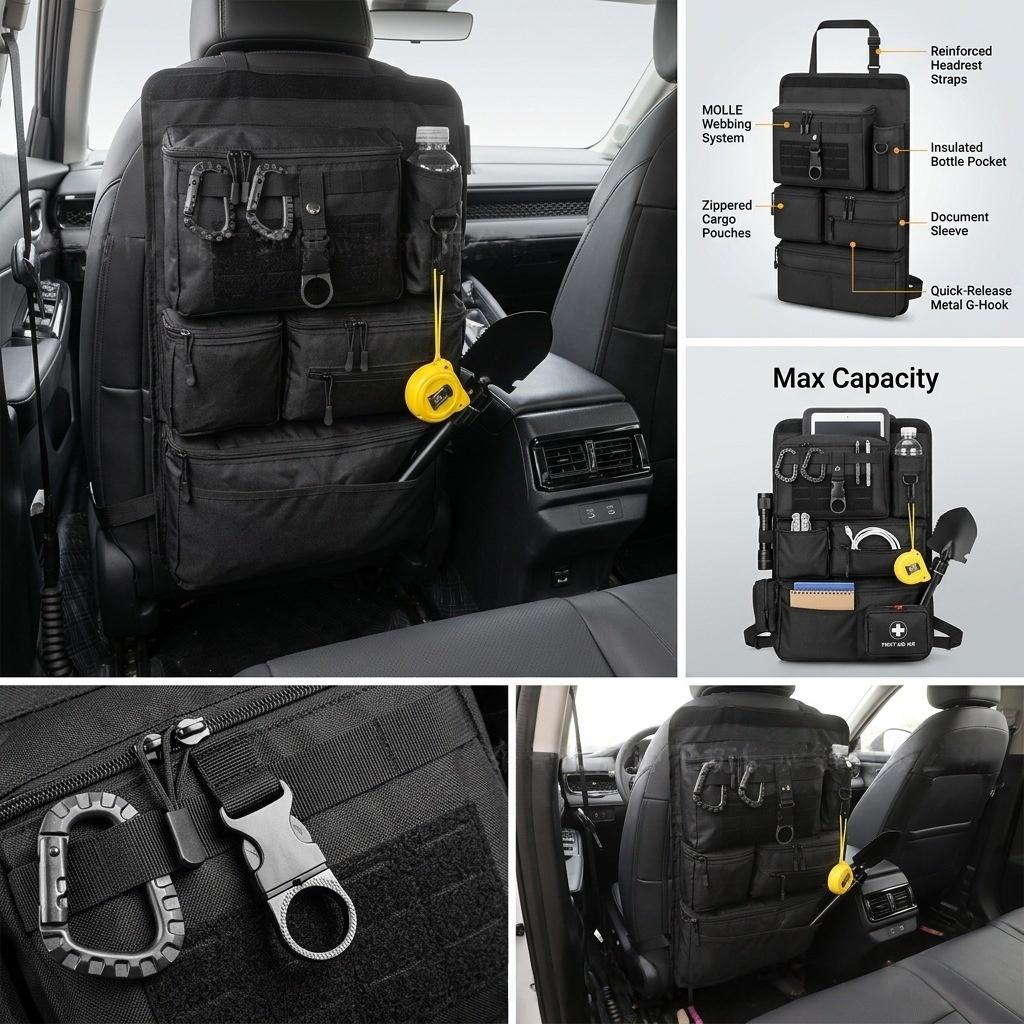 Multifunctional Tactical Luggage Organizer Storage Bag for Car Rear Seats Outdoor Hanging Seat Bag - Easy Access Travel Essentia