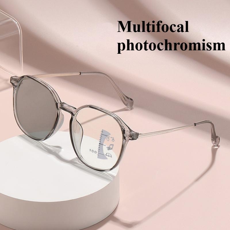 

Очки для чтения с защитой от синего света, с фокусом как для близи, так и для дали, модные фотохромные очки для чтения с большой оправой 4 серый