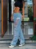European Women's Ripped Fringed Streetwear Loose Jeans