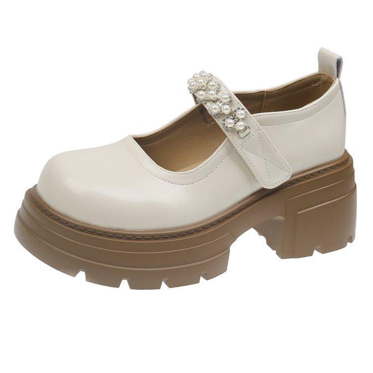 

French white Mary Jane small leather shoes women s 2025 spring new thick heel thick sole with skirt shorty Le high heels 40