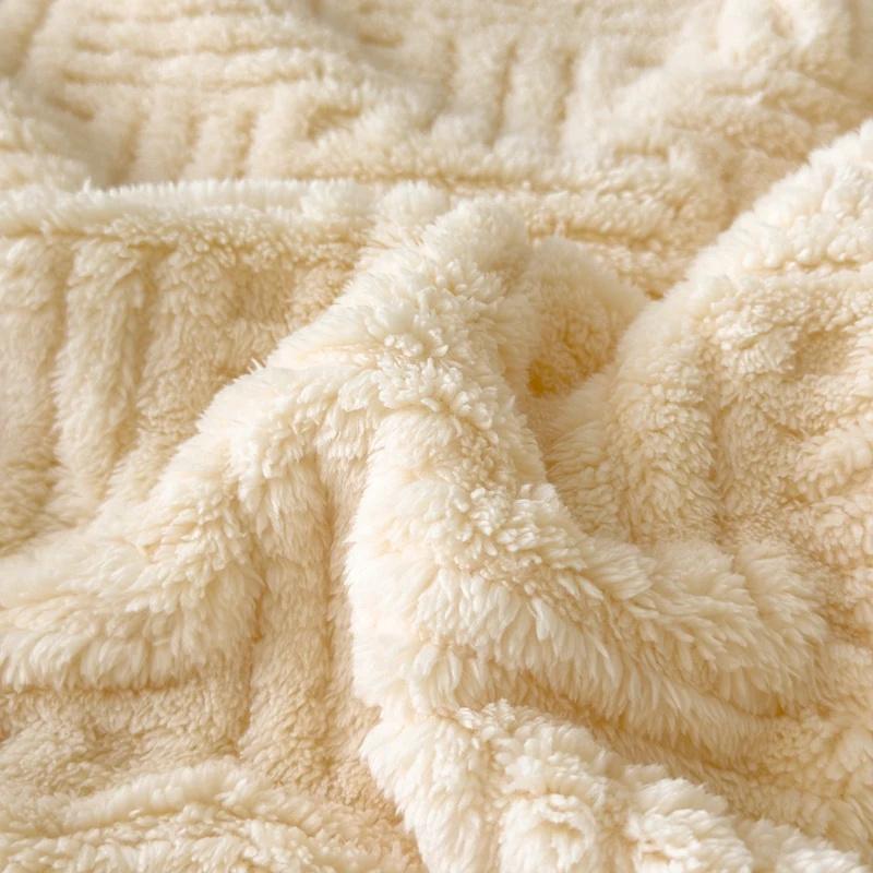 3PCS Bedding Set Soft Warm Plush Mattress Protector Cover Thick Milk Velvet Striped Fitted Sheet Fluffy Luxury Bed Cover