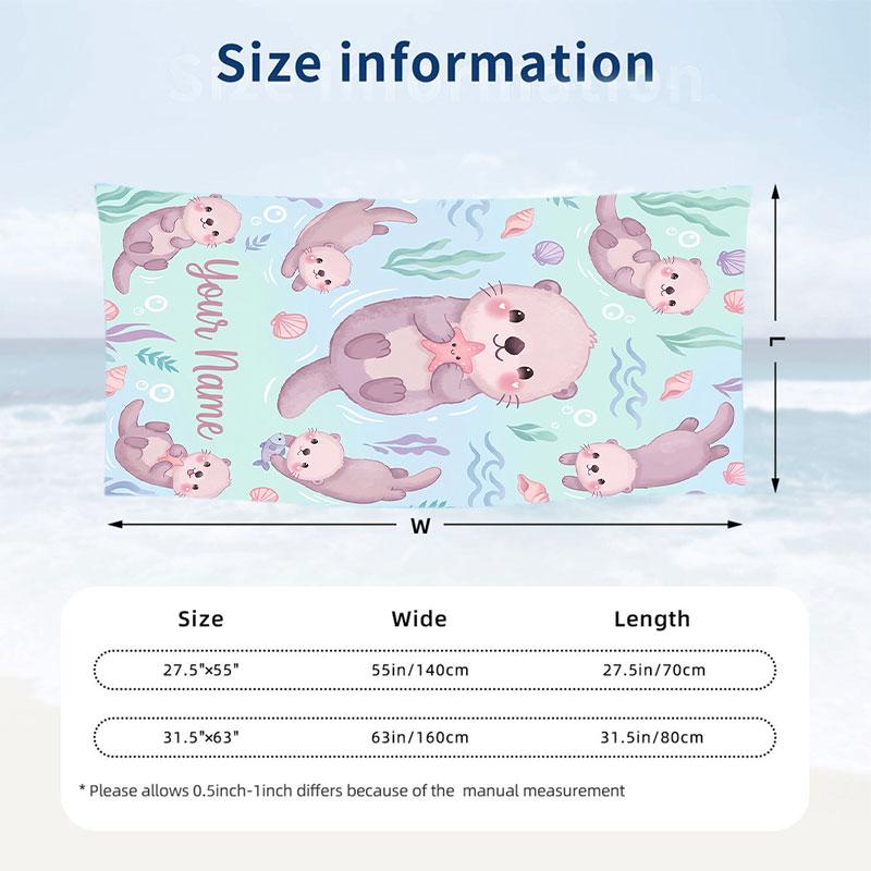 Ocean Otter Friends Theme Quick Dry Beach Towel Custom Name Text Print Large Sand Resistant Towel Beach Vacation