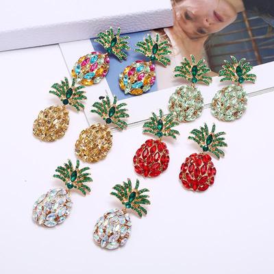 Women Bohemian Fruit Drop Earrings Titanium Steel Alloy Pendant Earrings Acrylic Colorful Grass Crystal Pineapple Geometric Ear Ornaments