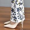 2024 Green Floral Plaid Slim Fit Stretch Flare Women's Summer Pants with Elastic Waist