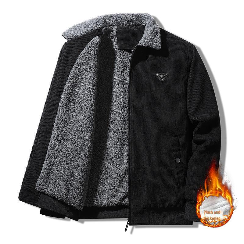 Men's Trendy Corduroy Cotton Jacket with Velvet Lining - Large Size, Autumn/Winter 2023 Edition.
