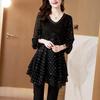 Topuri casual din șifon cu broderie peplum, cu imprimeu floral, pentru femei, largi, cu mânecă lungă, de culoare solidă, tricouri