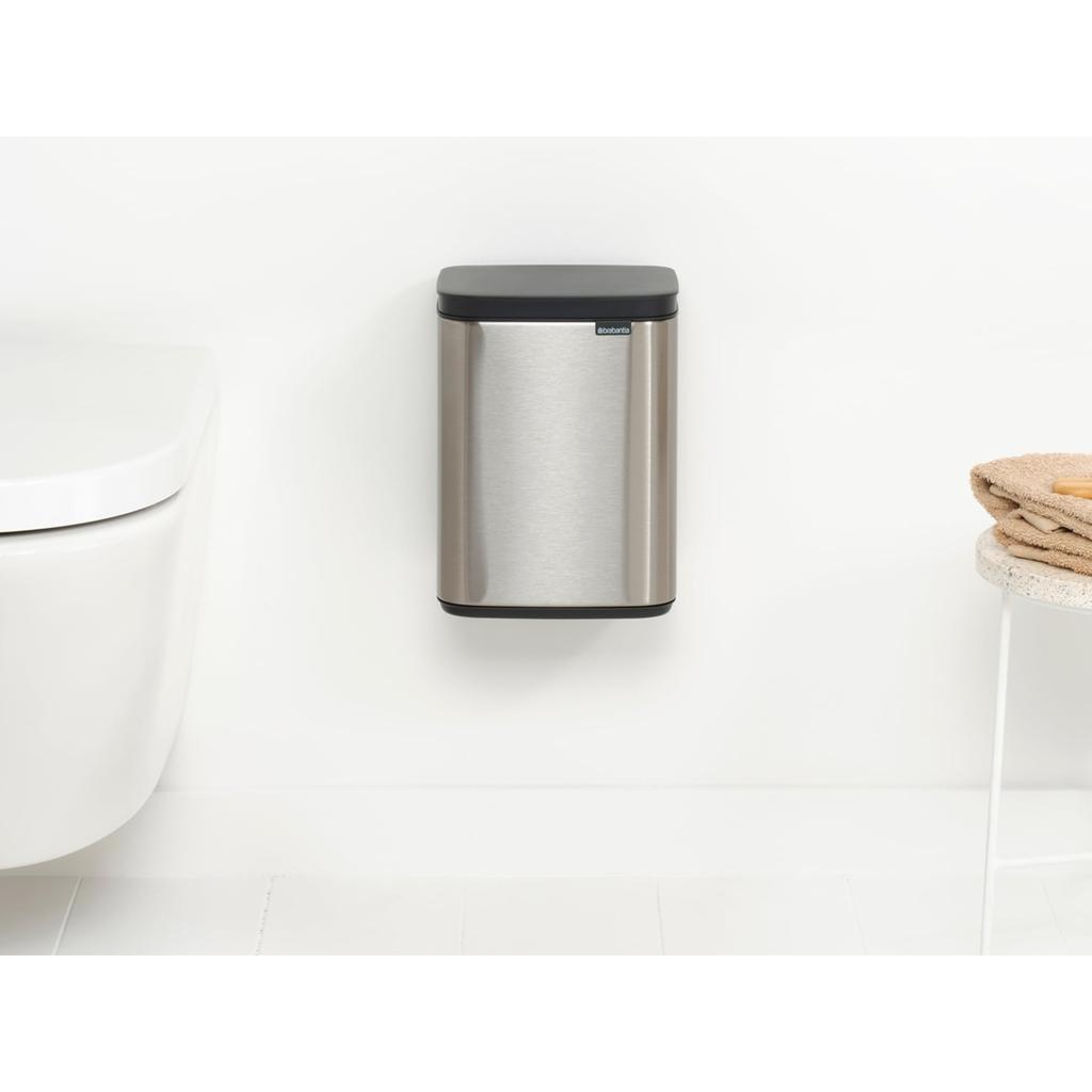 Brabantia Waste Bin with Lid, Manual Operation, Water Resistant, 4L, 20cm (W) x 17.2cm (D) x 27.2cm (H), Made in Belgium, Bo Waste Bin FPP Matte Finis