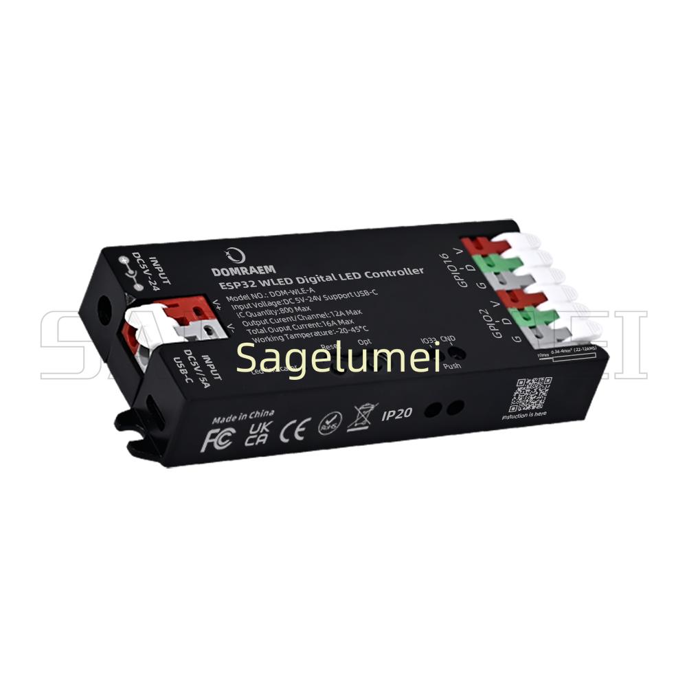 

DOM-WLE-A ESP32 Цифровой светодиодный контроллер RGB IC DIY Приложение Управление умным домом Работает с поддержкой WS2811/12/12B/14/05 Sk6812 Лента