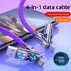 240W 4-i-1 Hurtigladekabel, Fargerik Pustende Lys Datakabel for iPhone Huawei Smarttelefoner