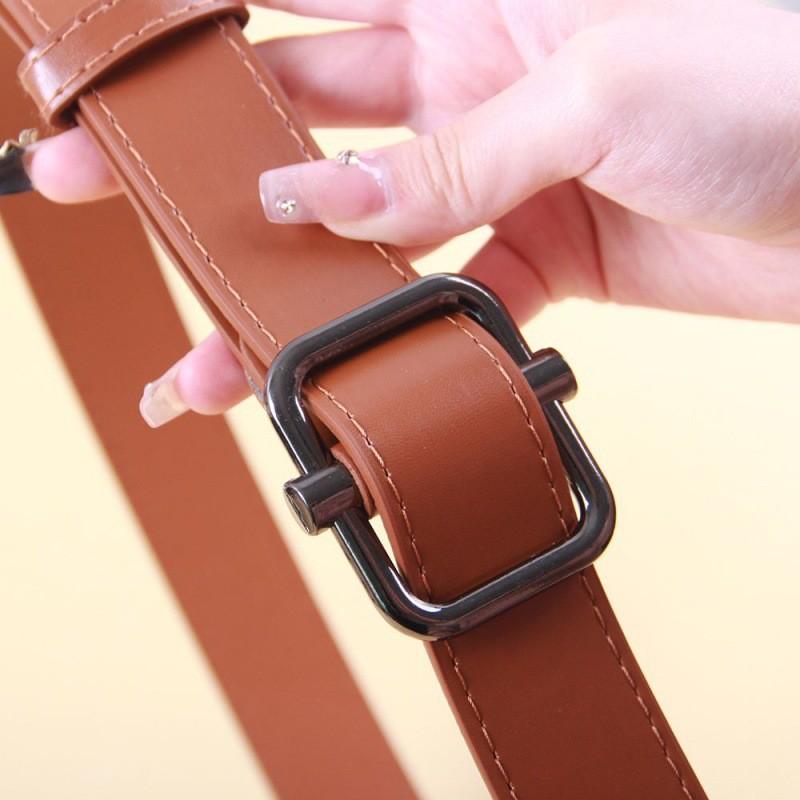 

Pu Black Durable Leather Nohole Belt For Students Simple Modern Aesthetic Retro Camel Thick Button