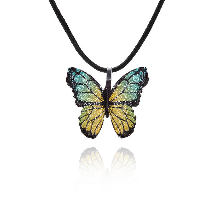 Cute Colorful Butterfly Necklace For Women Girls Natural Real Leaf Cut Butterflies Shape Aesthetic Rope Pendant Necklace Zircon