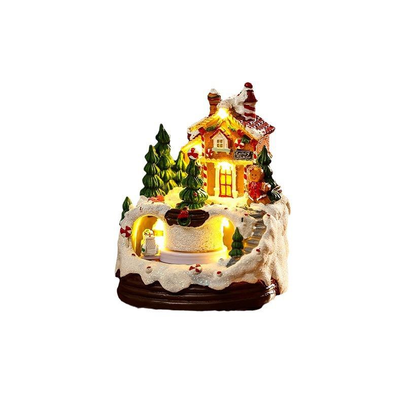 Christmas Ornament Glowing Music House New Music Box Resin Night Light Biscuit Person House Christmas Gift