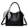 This Bucket Bag Is A Simple and Fashionable Urban Design with A Lychee Pattern and A Silk Scarf. It Is A Hand-held Shoulder Bag