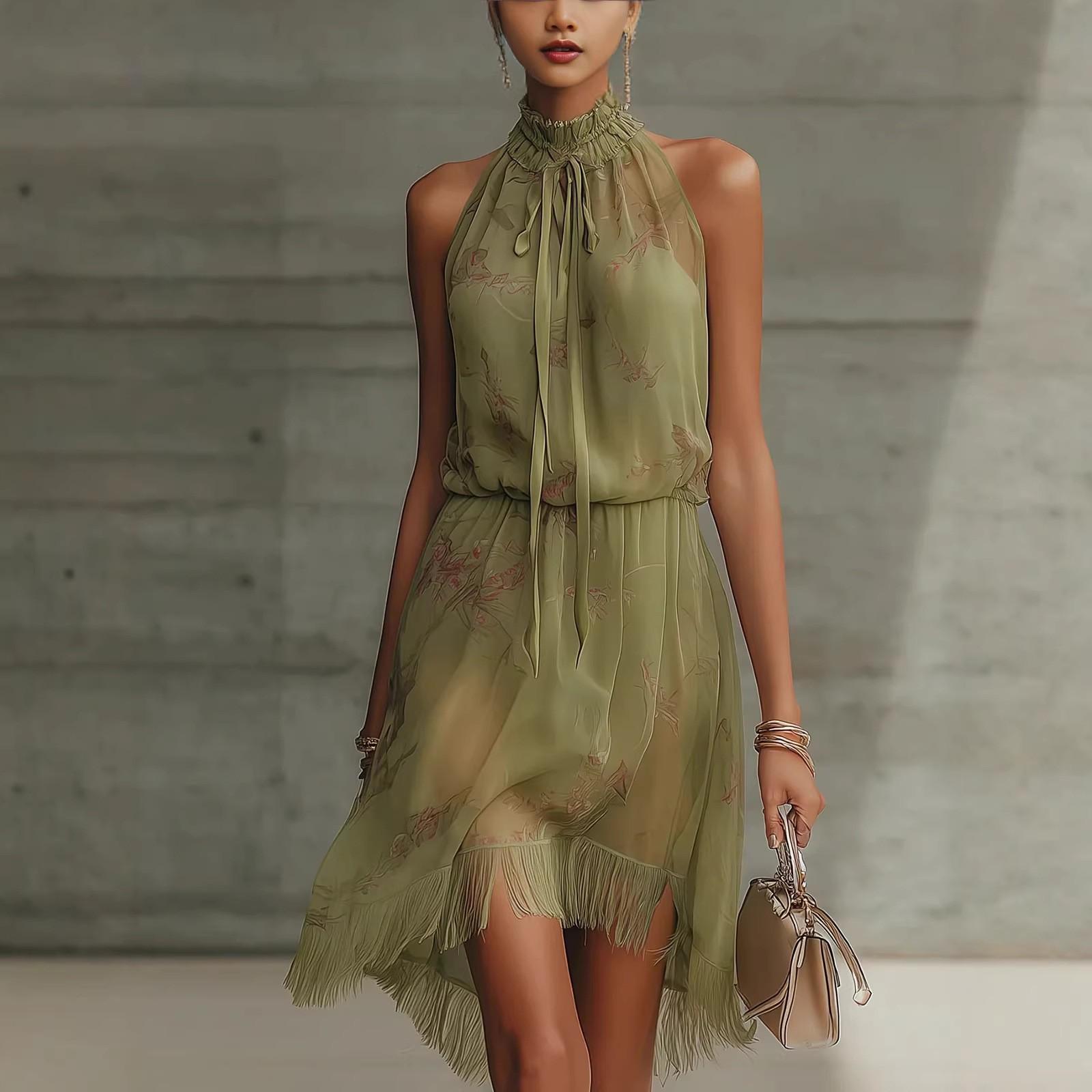 Autumn new V-neck waist ruffled elegant dress, independent cross-border women s wear XS