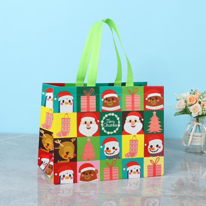 Julegavepose Julenissen Snowman Design Stor kapasitet Dobbel håndtak Non-woven Stoff Godteri Gaveemballasjepose