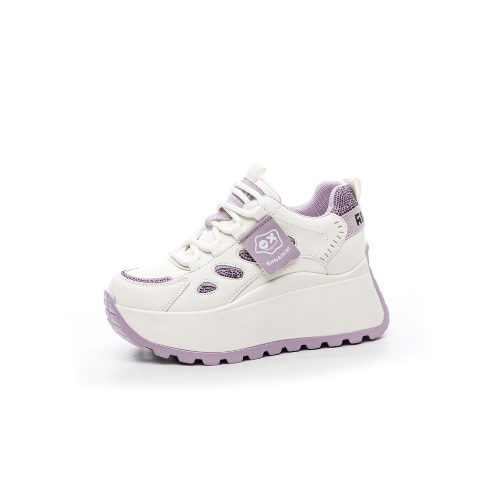 2025 Spring New 8cm Muffin Thick-soled Inner Height-increasing Rhinestone Women's Shoes Korean Version of Versatile Round Head Casual Little White