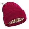 Comfortable Hiking Head Gear Satin Lined Knit Hat for Women, Winter Warm Soft Beanies, Fashion Stretchy Breathable Headwear Frizz-free Hair
