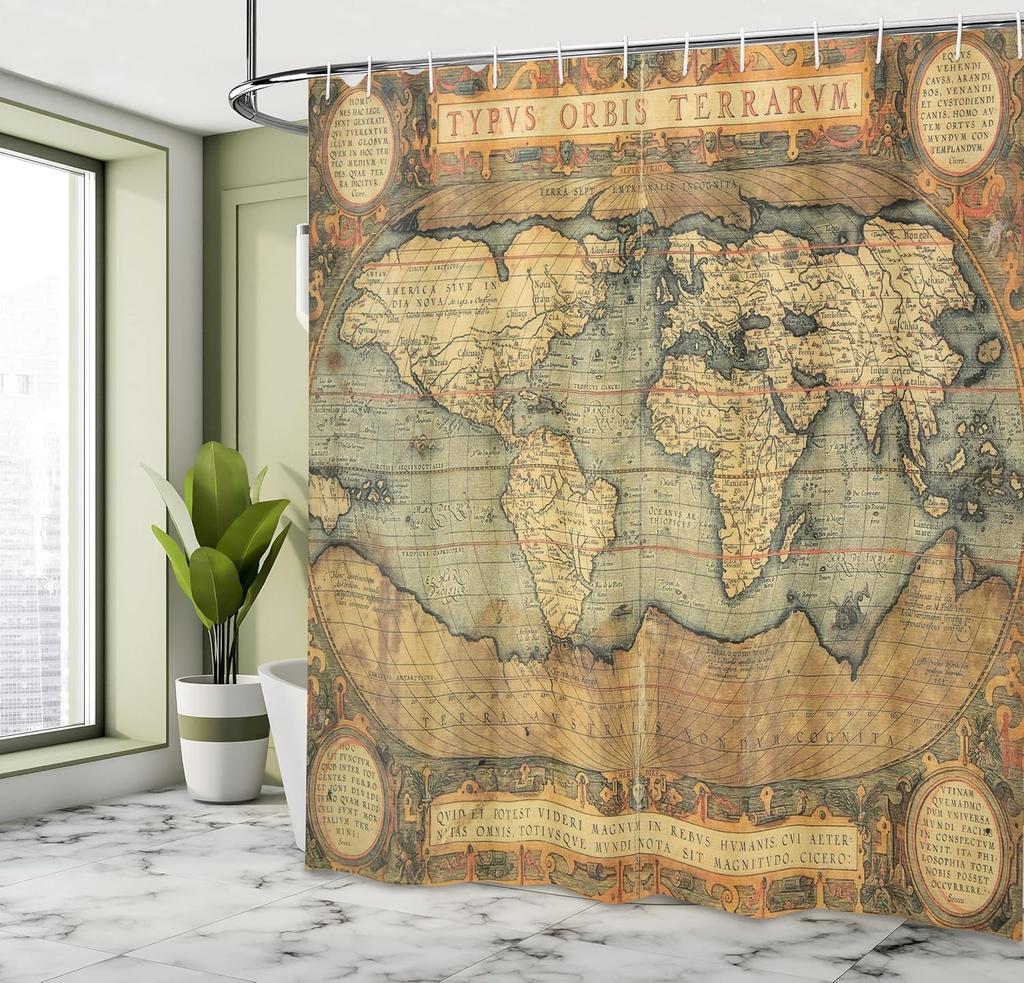 Vintage Wereldkaart Douchegordijn Antiek Wereldbol Ontwerp Historische Kunst Decor Reisthema Badkamer Accessoires Waterdichte Stof Huis