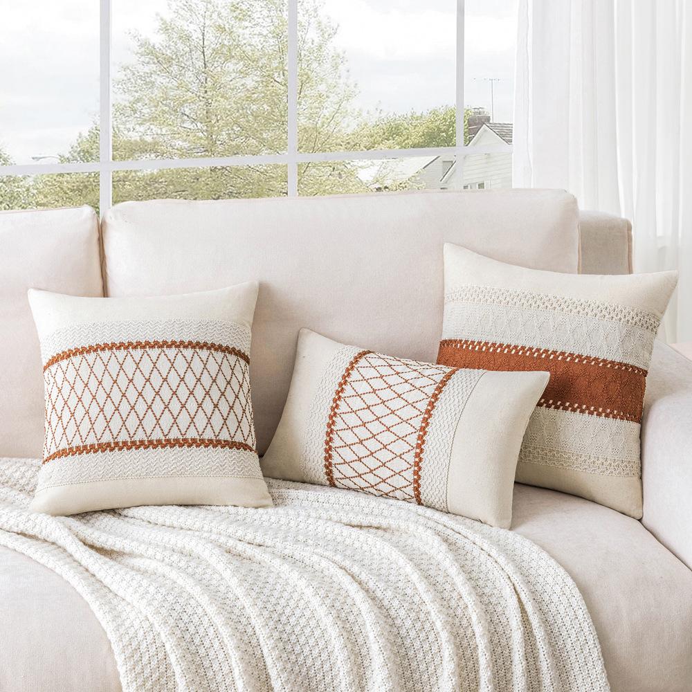 Cotton Thread Splicing Pillow American Pastoral Style Living Room Sofa Pillow Woven Cushion Retro Imitation Cotton Linen Pillow Case