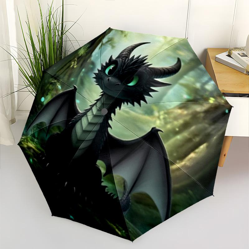 Cute Toothless Night Fury Dragon Print Umbrella, Compact Auto Open/Close Travel Umbrella, Windproof Waterproof for Fans