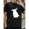 European Sizes Men'S Casual Crew Neck T-Shirt with Adorable Cartoon Rabbit Print, Soft Polyester Fabric, Regular Fit,