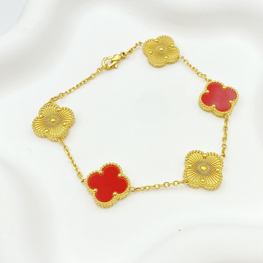 15mm Titanium Steel Four-Leaf Clover Five-Link Bracelet Non-fading Fashionable Women's Bracelet