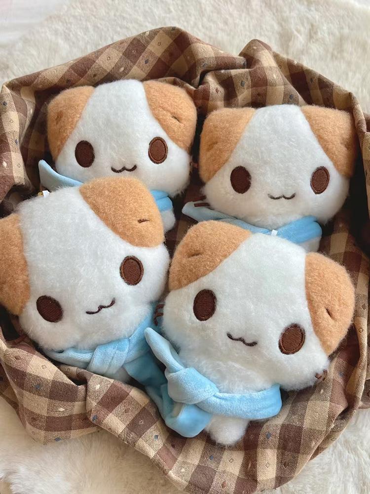 Lovely Marshmallow Cat Scarf Plush Doll Pendant Fluffy Kitten Stuffed Toy Keychain Great Gift Idea For Besties Female Friends