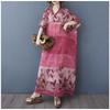 Women's V-neck Retro Long Skirt Cotton Linen Dress