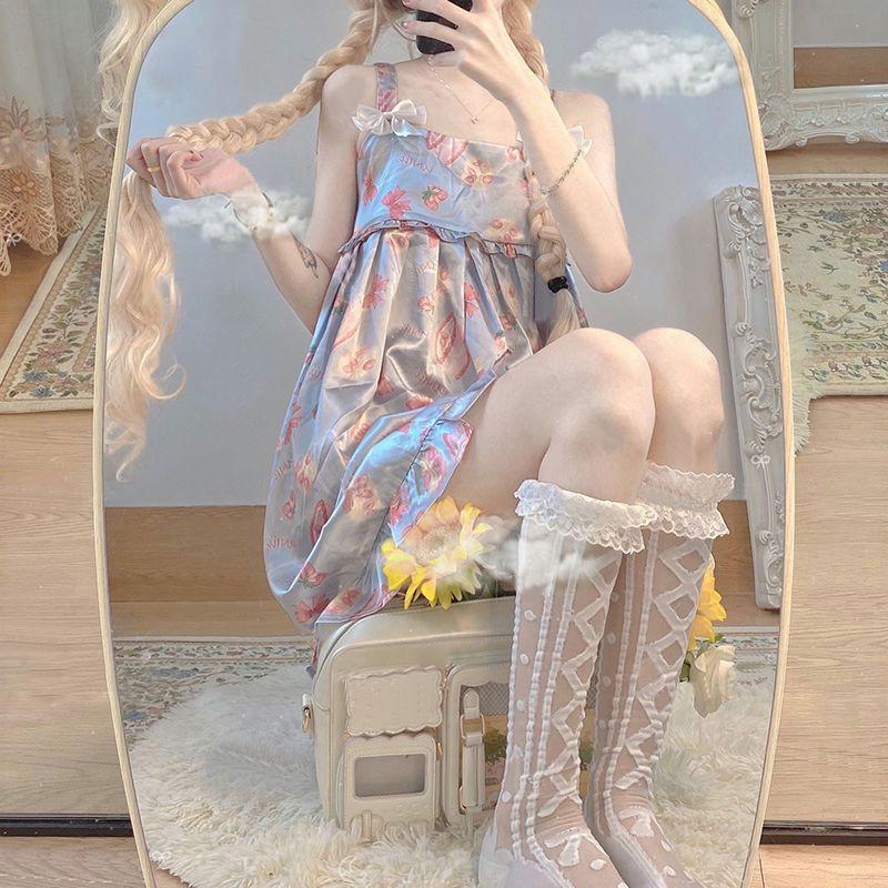 Japanese Style Sweet Calf Glass Silk Socks Spring Summer Cute Lace Ruffle White Knee High Socks Thin