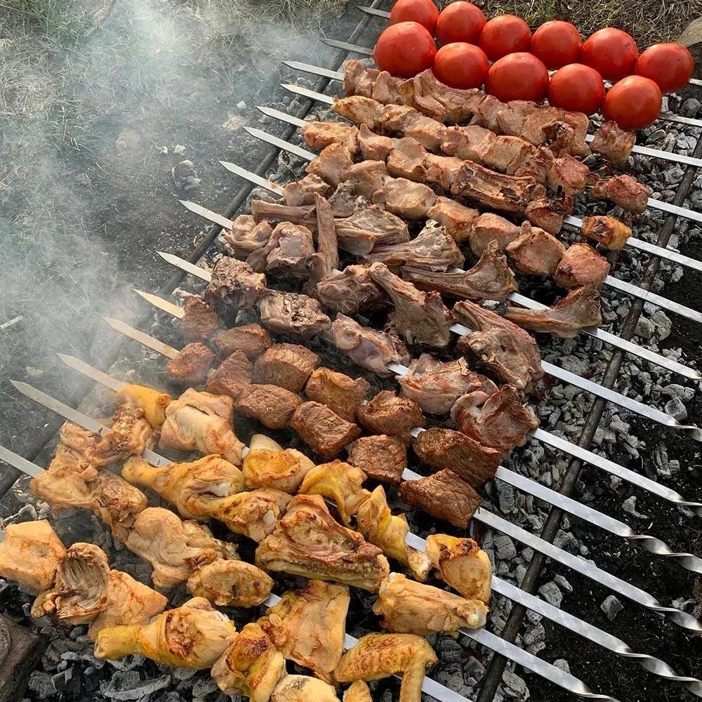 50cm BBQ Skewer 6Pcs Stainless Steel Wide Barbecue Sticks Flat BBQ Fork Outdoor Camping Picnic BBQ Utensil Kitchen Accessories