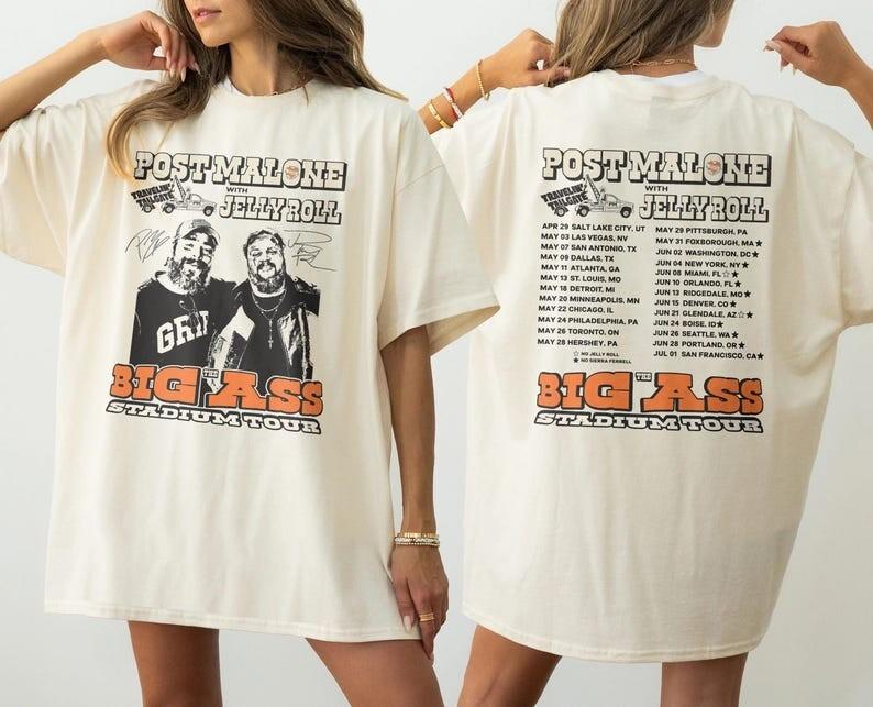 Vintage Post Malone Big Ass Stadium Tour Jelly Roll Shirt, Country Music Shirt Unisex T-Shirt XL