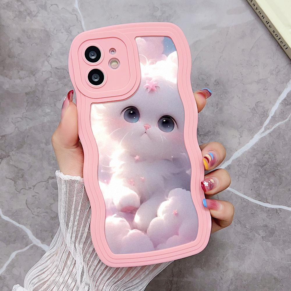 Shockproof Phone Case For iPhone 11 15 12 13 14 Pro Max XR XS X 7 8 Plus 6S SE  Soft TPU Silicone Wave Cute Cat Cover Funda