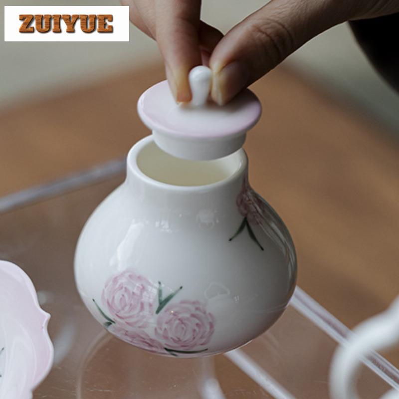 Hand Drawn Rose Ceramic Creative Tea Box Organizer Moisture-proof Creative Storage Tank Containers Tea Caddy POT Tea Set Gift