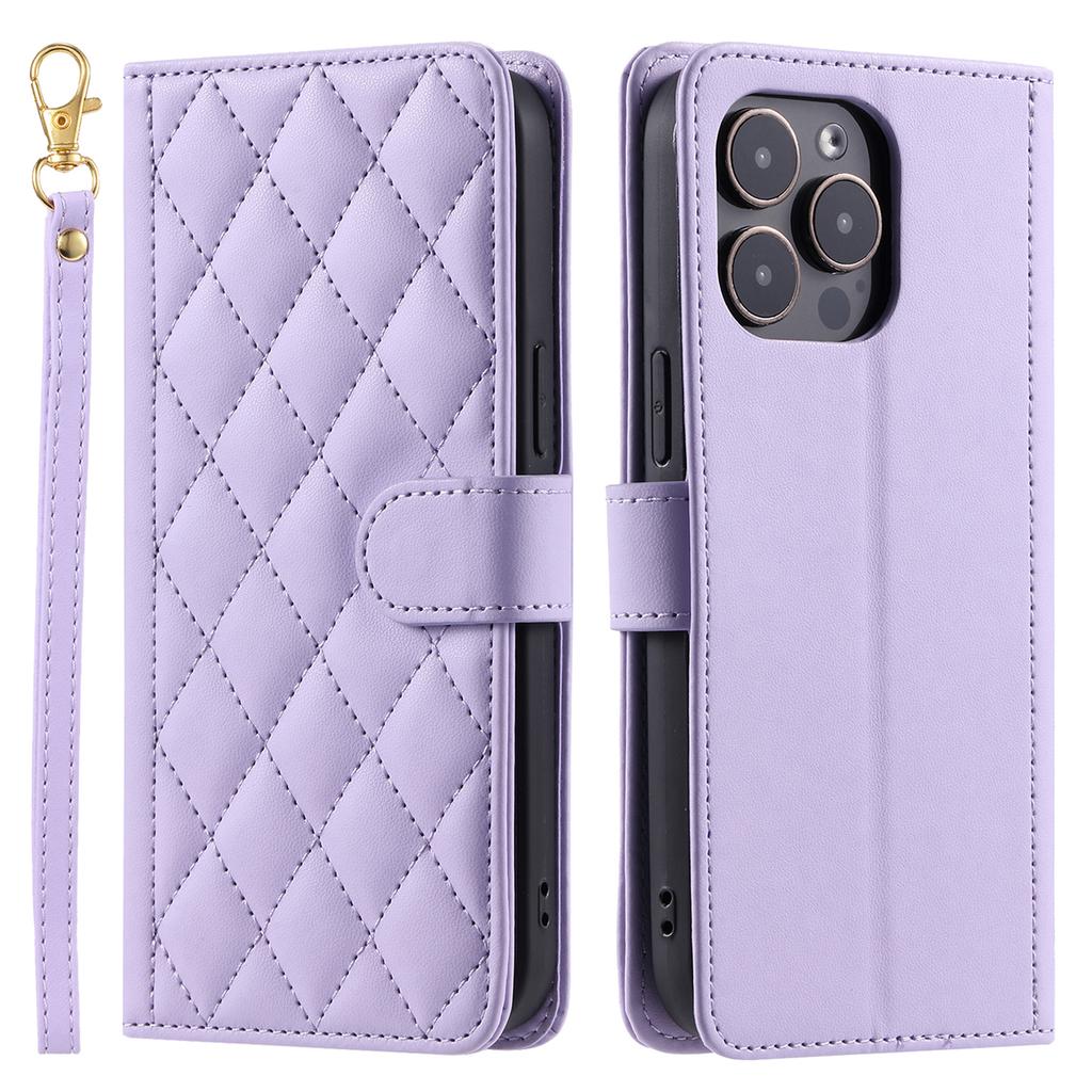 For iPhone 14 Pro Max Leather Phone Case with Wallet Rhombus Grid Pattern