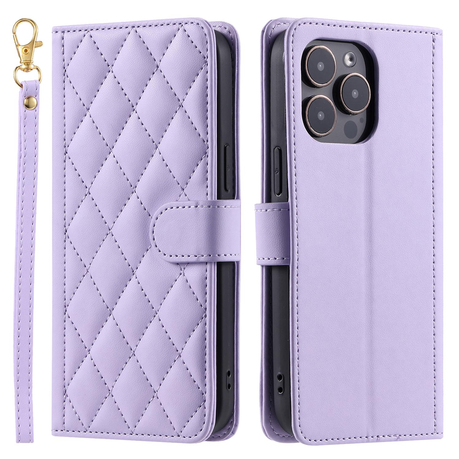 

For iPhone 14 Pro Max Leather Phone Case with Wallet Rhombus Grid Pattern E