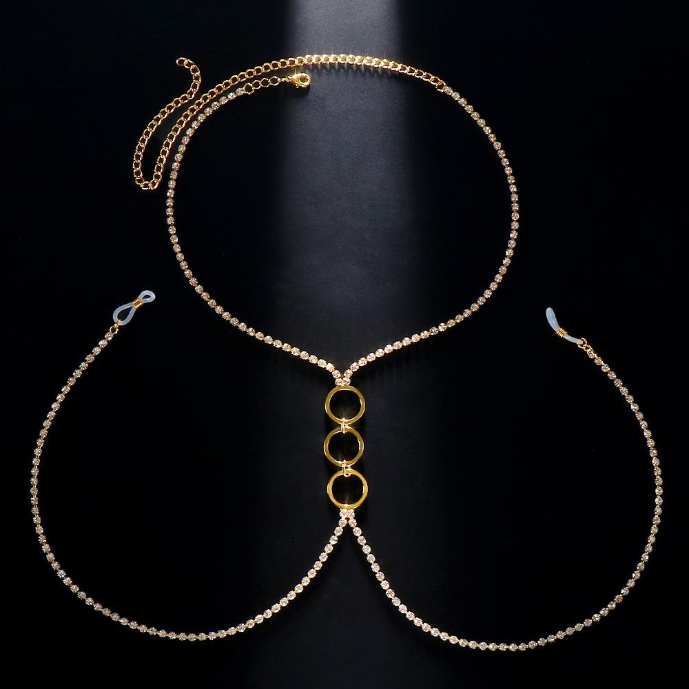Round Sexy Tits Chain Body Chain Nightclub Bikini Rhinestone Breast Chain Body Chian