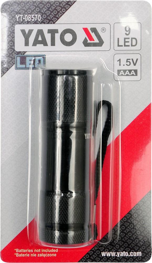 ALUMINUM FLASHLIGHT, 9 LEDS, BLACK - YT-08570
