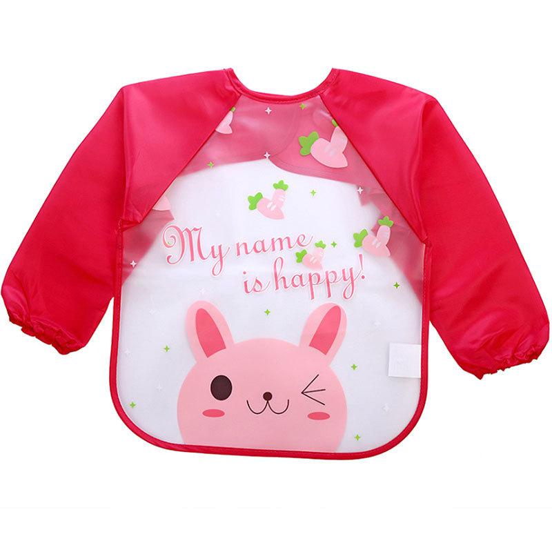 0-3 Years Baby Waterproof Anti-dirty Bib Long Sleeve Art Painting Apron Strap Smock Soft Feeding Bib Cartoon Kindergarten Gown