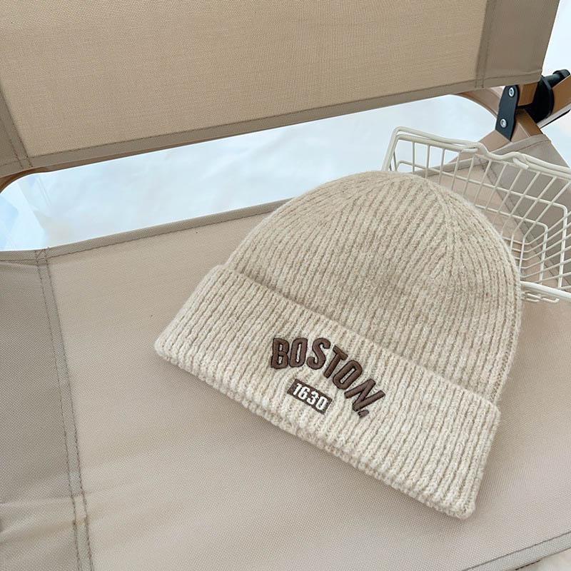 Letter Embroidered Kids Beanie Cap Winter Warm Knitted Wool Hat for Boy Girl Korean Solid Color Children Skullcap 3-10Y