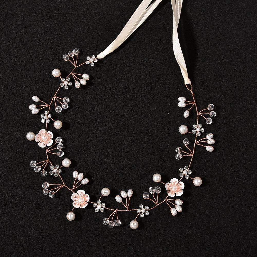 Luxurious Bridal Wedding Headbands Pearl and Rhinestone Handmade Flower Hairband Lightweight Bride Tiaras