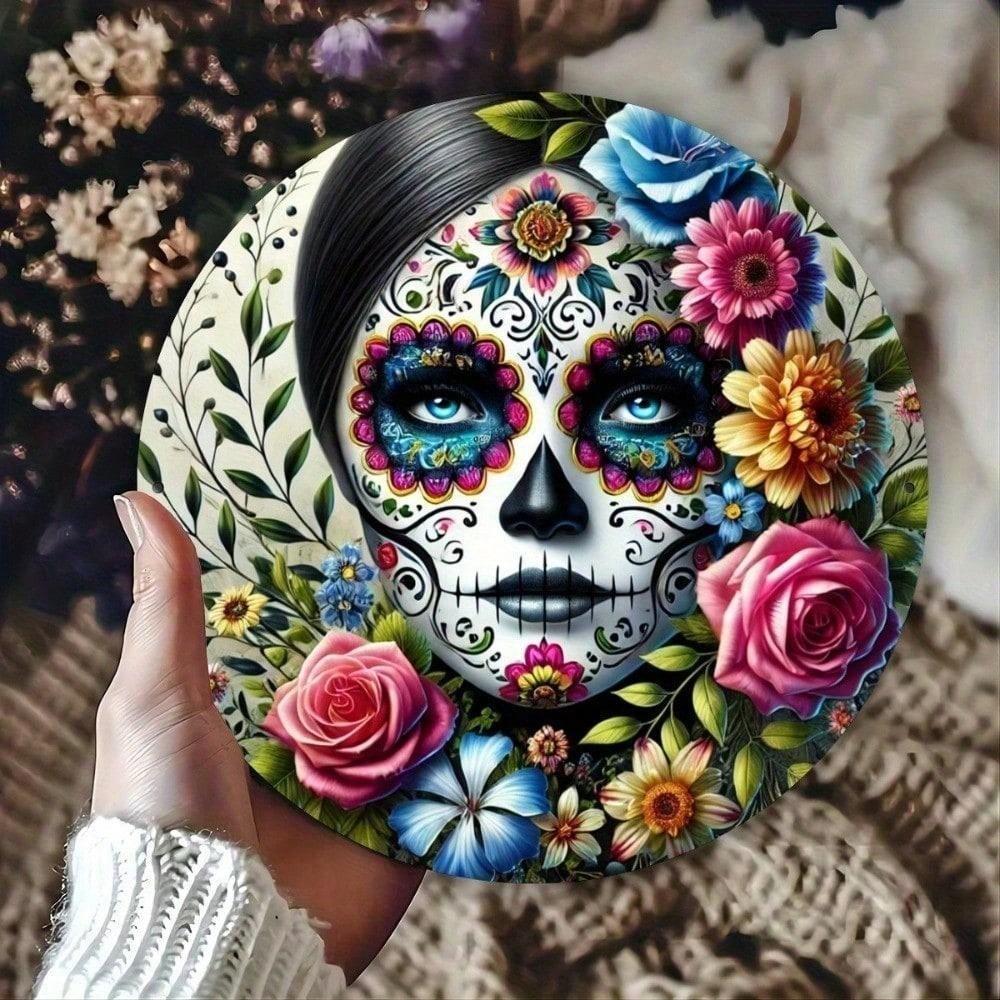 

Vintage Skull Metal Sign 8x8 Inch Round Gothic Wall Art Decor for Bar Man Cave різнокольоровий