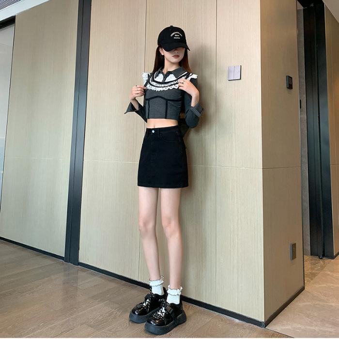 

Юбка на бедрах Мини-юбка Летняя Ретро А-силуэта Летняя Джинсовая юбка Летняя С высокой талией С защитой от просвечивания Внутренняя XL