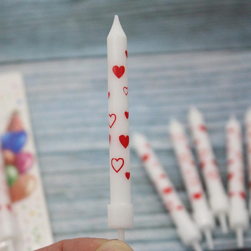 Birthday Cake Glossy Printed Red Love Pattern Pencil Candle Adult Party Cartoon 6 Candles