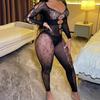 Sexy Underwear Long-sleeved Halter Jacquard Mesh Sexy Hollow Onesie Pajamas Tights