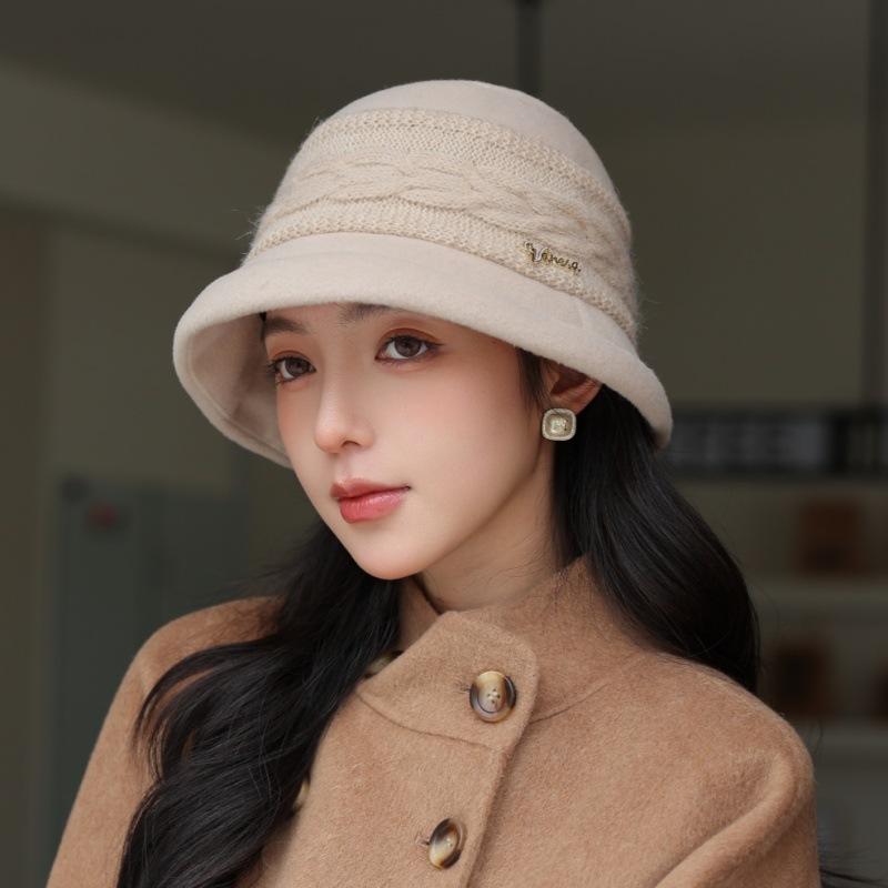New knitted basin hat women autumn and winter thickened warm bucket hat retro versatile face little mother hat women