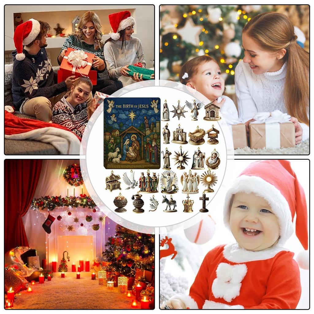 Nativity Advent Calendars 2025,24 Days Christian Christmas Countdown Calendar, 2D Flat Acrylic Birth Of Jesus Pendant For Christmas Tree