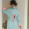 Women's Long Crane Print Silk-Style Bridal & Bridesmaid Robe - Breathable and Comfortable Pajamas.