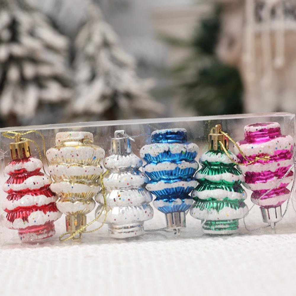 6 Stück/Karton Bemalte Zeder Weihnachtsgeschenkboxen Anhänger DIY Bastelarbeiten Bemalte Weihnachtsdekorationen